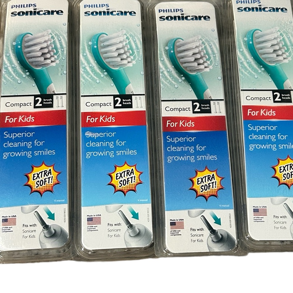 New (4 Packages) Philips Sonicare Kids Toothbrush Refill Heads Extra Soft